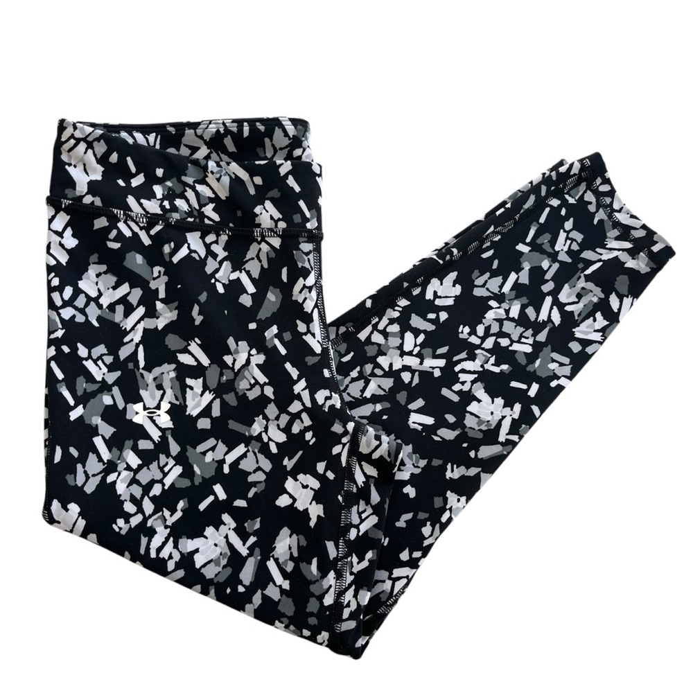 Under Armour Girl’s L Gray Black Geo Motion Printed Ankle Crop Athletic Leggings